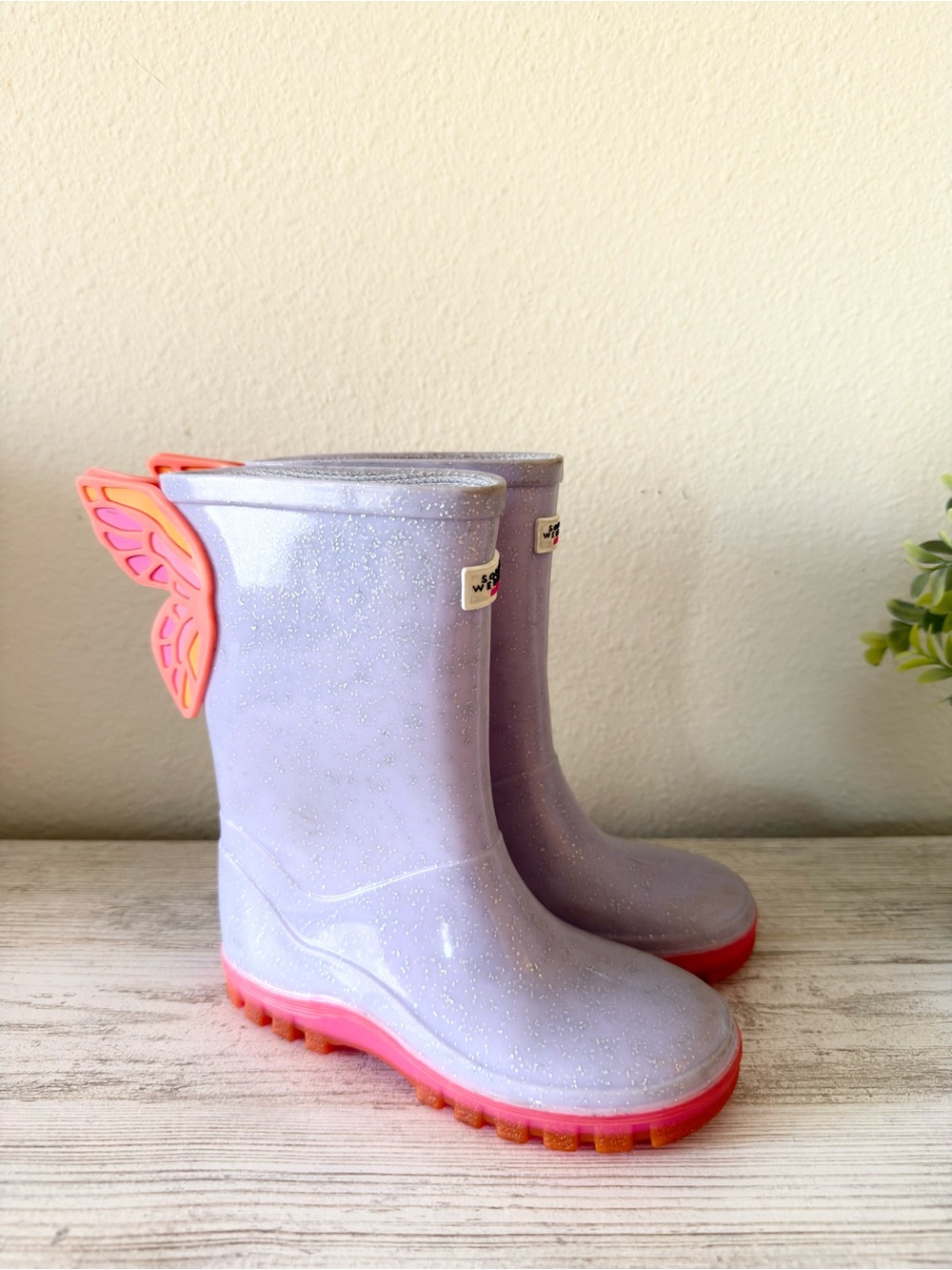 Sophia Webster Mini little girls butterfly rain boots, size US 10, purple